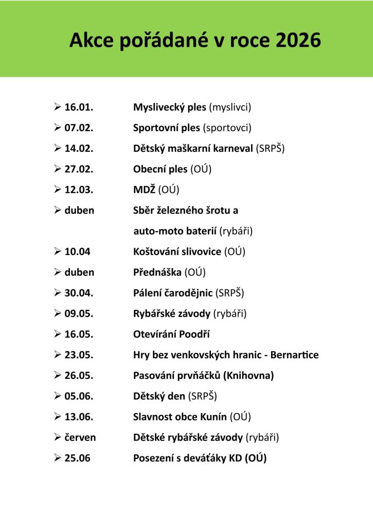 Kalendář akcí 2026